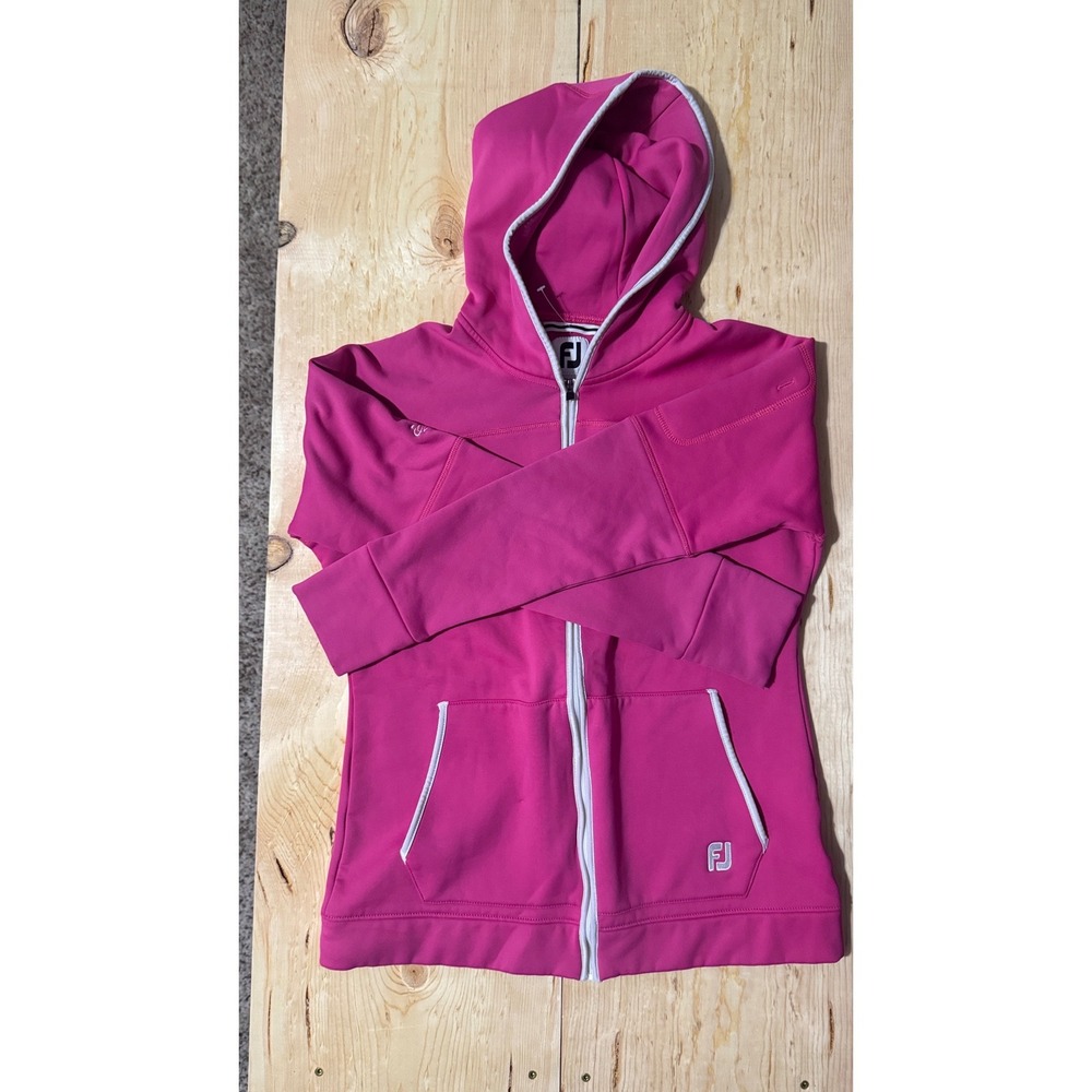 FootJoy Womens Pink Full Zip Fleece Lined‎ Golf Hoodie Sweatshirt Thumbholes M